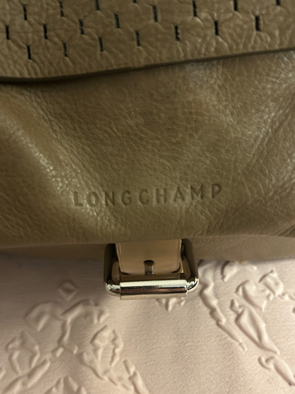 Longchamp Balzane Roots Olive Green Leather Shoulder Bag with Tan Handles - Picture 2 of 12